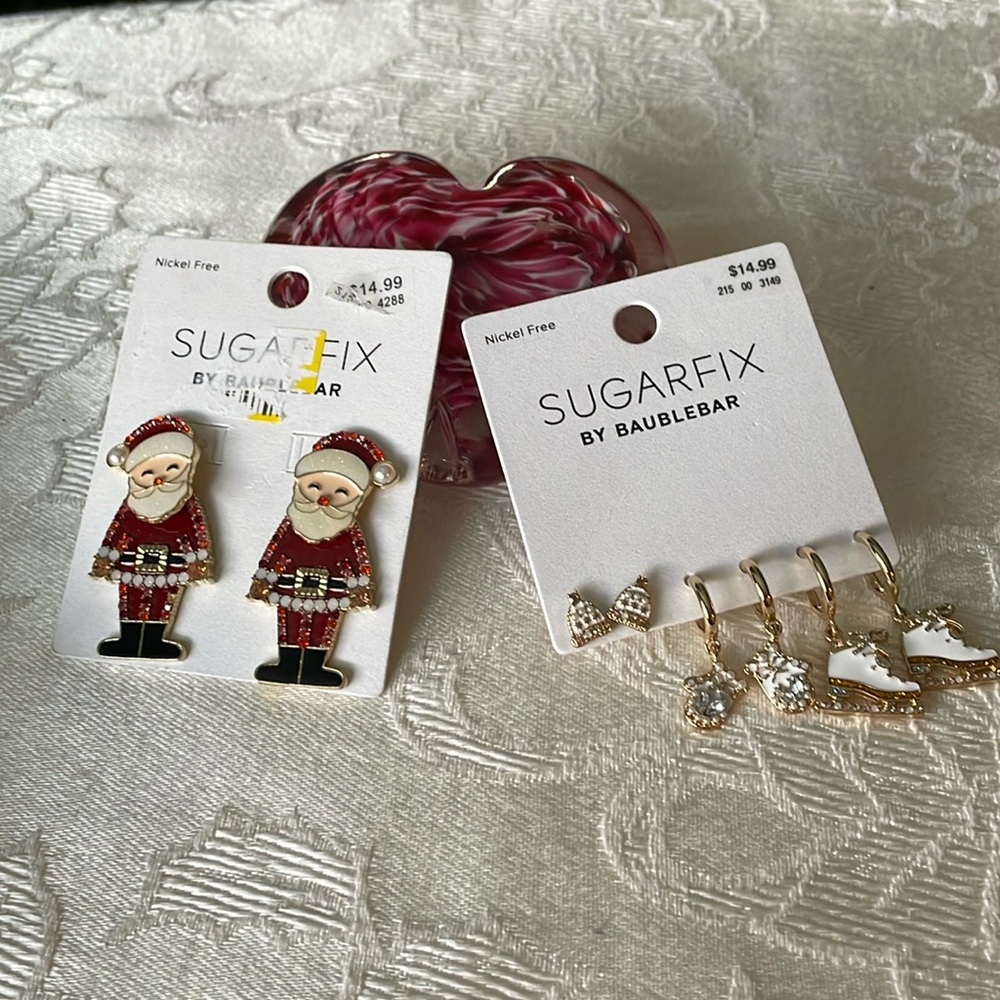 New on Cards Sugarfix Baublebar Pierced Earrings Santa & Winter Theme
